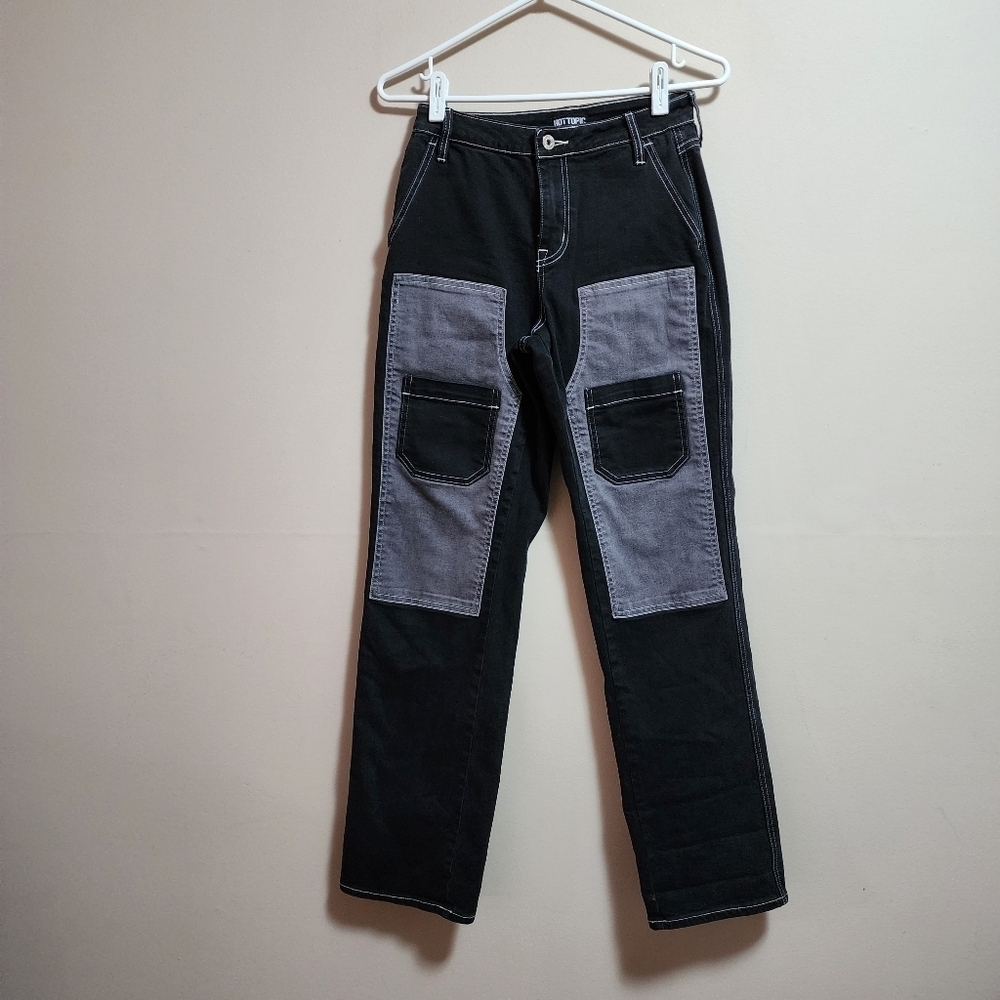 Hot topic color block cargo carpenter high waisted streched jeans